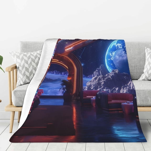 Hirioo Futuristic Bar Space View for Flannel Blanket, Cozy and Warm Throw for Bed or Couch ,Perfect for All Seasons-80"x60"