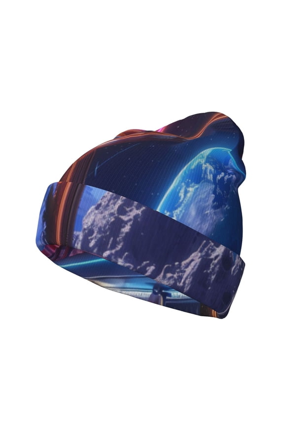 Futuristic Bar Space View for Men's Knit Cuffed Beanie for Outdoor Activities Unisex