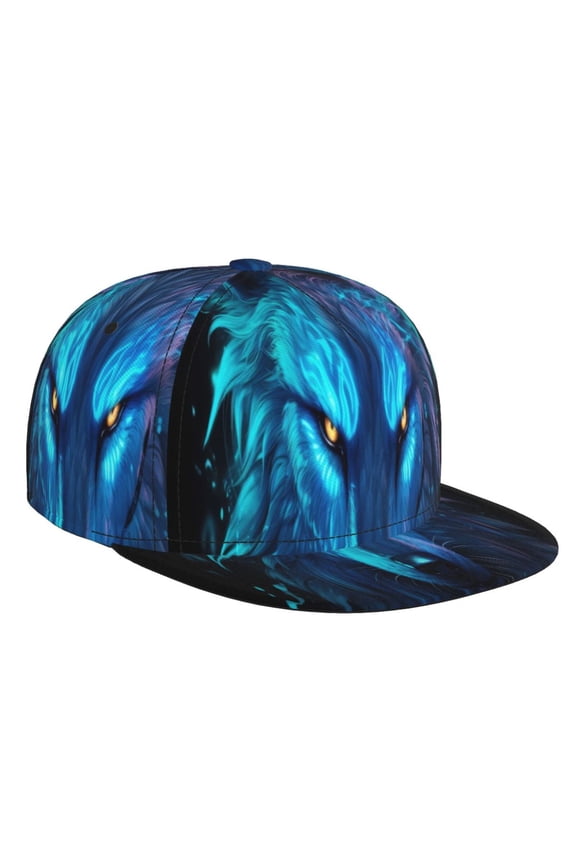 Futuristic Blue Light Wolf for Baseball Cap Men Cap Flat Brim for Men Women Teens Adjustable Baseball Cap