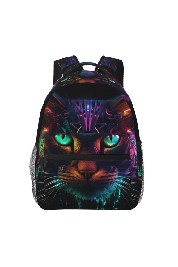 Futuristic Cat Warrior Print Laptop Backpack Lightweight Casual Travel Daypack for College Workplace Travel