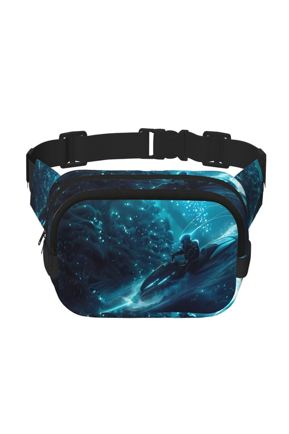 Futuristic Jet Ski Adventure for Double Layer Waist Bag Adjustable Fanny Pack For Travel Running Hiking