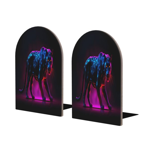 Hirioo Futuristic Purple Panther A for Bookends Decorative Bookends for Shelves for Home or Office, Non-Slip Base
