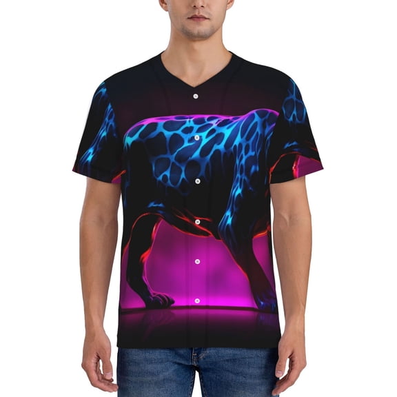 Hirioo Futuristic Purple Panther A、 for Men's Baseball T-shirt Shirts Short Sleeve Casual Summer Button Stretch T Shirts,Size S-4XL-