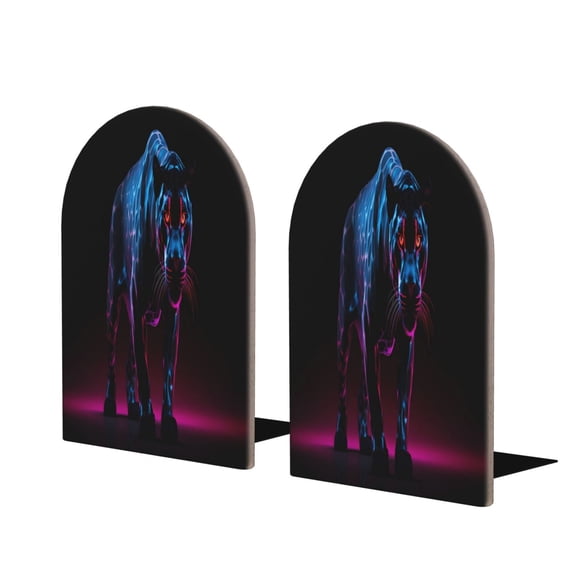 Hirioo Futuristic Purple Panther for Bookends Decorative Bookends for Shelves for Home or Office, Non-Slip Base