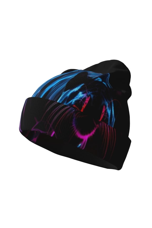 Futuristic Purple Panther for Men's Knit Cuffed Beanie for Outdoor Activities Unisex