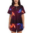 thumbnail image 1 of Hirioo Futuristic Red And Blue Bird for Women's 2 Piece Short-Sleeved Pajama PJ Sets for Women Shorts with Pockets Womens Lounge Set-3X-Large, 1 of 6