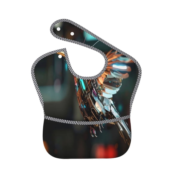 Hirioo Futuristic Robot Hummingbird for Baby Waterproof Pocket Bib Adjustable Closed for Babies Toddlers with Large Pocket 6-24Months