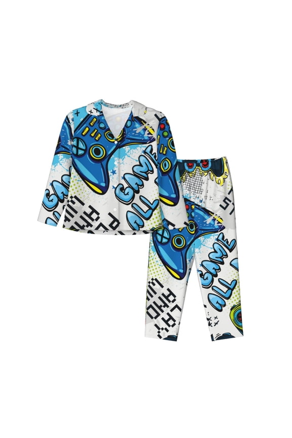 Game All Day for Women's Pajama Sets 2 Piece Pjs Women's Long-Sleeved Pajama Set Button Down Sleepwear,S-XXL-Large