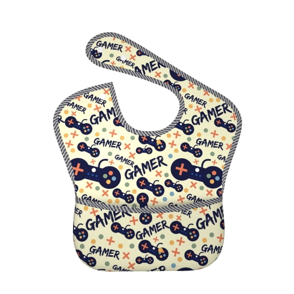 Hirioo Game Controller for Baby Waterproof Pocket Bib Adjustable Closed for Babies Toddlers with Large Pocket 6-24Months