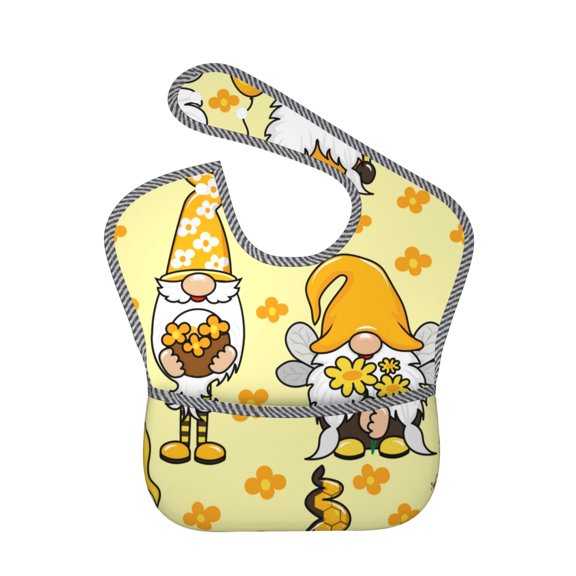 Hirioo Garden Honeybee Gnomes for Baby Waterproof Pocket Bib Adjustable Closed for Babies Toddlers with Large Pocket 6-24Months