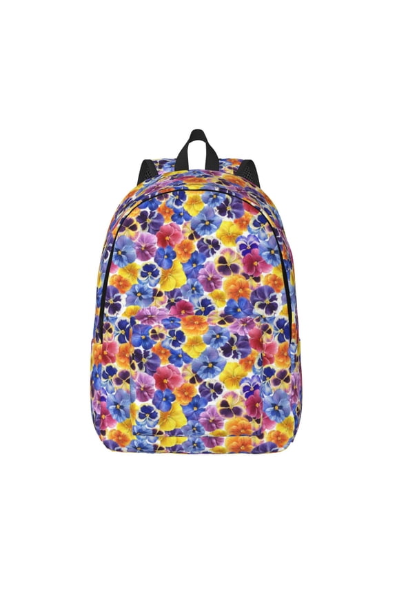 The Garden Tricolor Pansy Flower Canvas Backpack, Durable Travel Backpack with Multiple Compartments,Large Capacity, Backpack for School, Hiking, Work