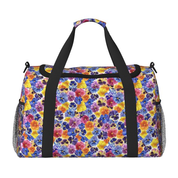 Hirioo The Garden Tricolor Pansy Flower Hand Travel Bag for Men Women,Durable and Spacious Travel Bag with Multiple Pockets for Work, Travel, Weekend Getaways