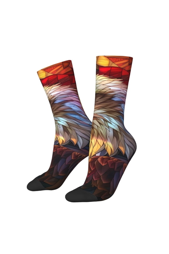 Geometric American Bald Eagle Pattern Adult Middle Tube Socks Breathable Sock Non-Pilling,Contrasting Color Design