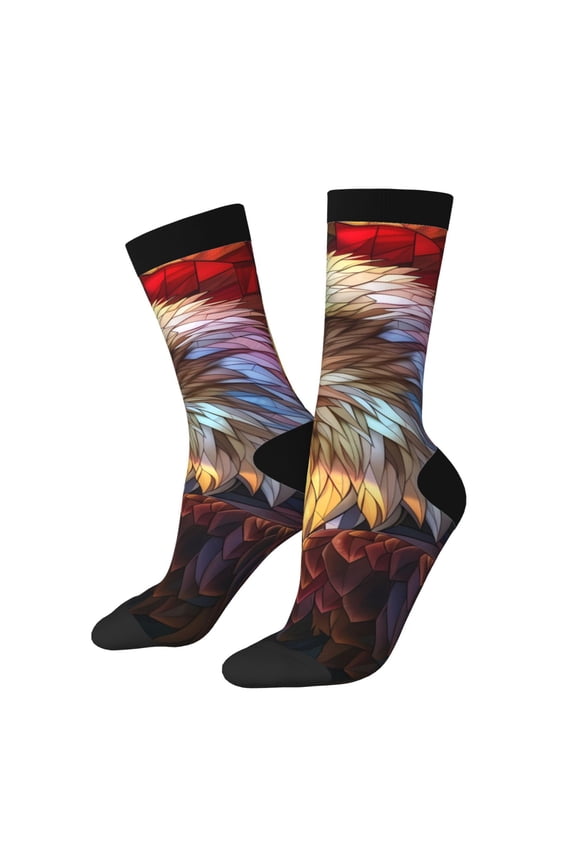Geometric American Bald Eagle Pattern Adult Middle Tube Socks Breathable Sock Non-Pilling,Contrasting Color Design