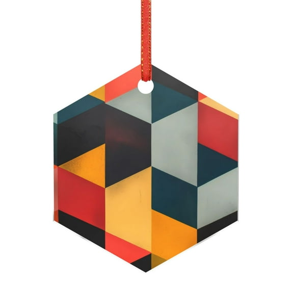 Hirioo Geometric Cube Pattern Art for Acrylic Christmas Pendant Hanging Christmas Tree Ornaments, Car, Home, Office Gift Decor-Hexagon