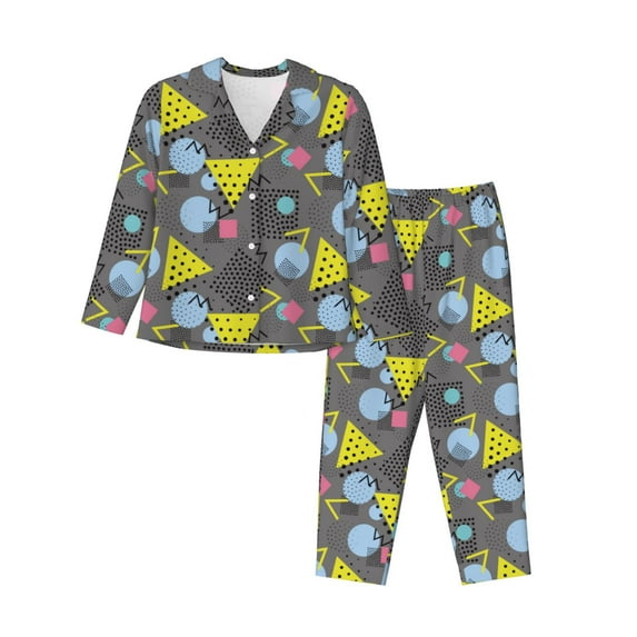Hirioo Geometric for Women's Pajama Sets 2 Piece Pjs Women's Long-Sleeved Pajama Set Button Down Sleepwear,S-XXL-Large