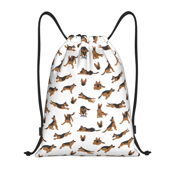Hirioo German Shepherd Dog Print Drawstring Backpack Bag Sport Versatile Sports Backpack for Gym, Travel, Swimming, Beach
