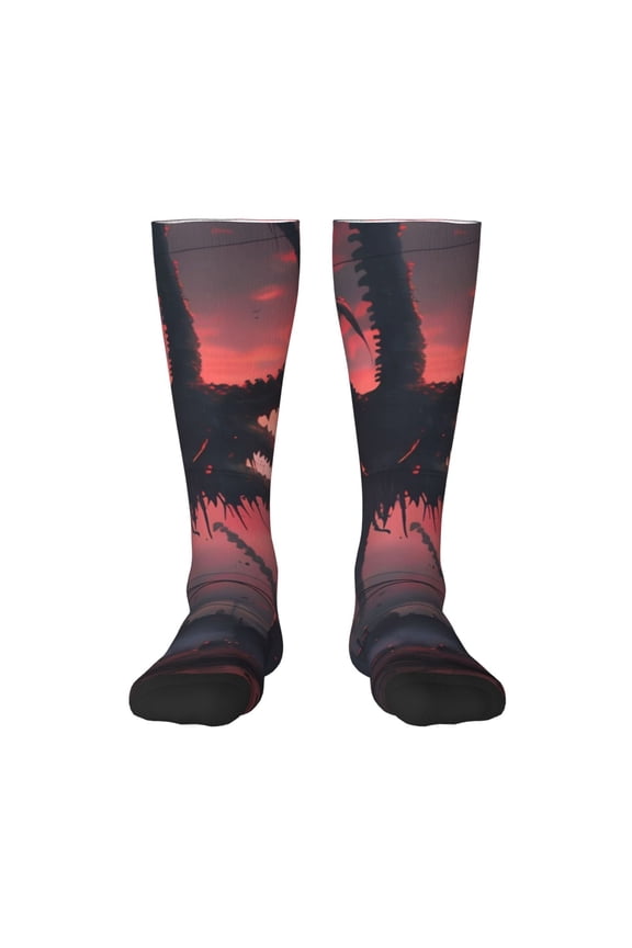 Giant Monster Over City for Adult Stockings Breathable Sock Non-Pilling,Contrasting Color Design