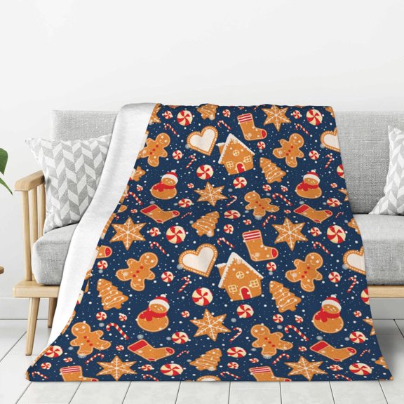 Hirioo Gingerbread Delights for Flannel Blanket, Cozy and Warm Throw for Bed or Couch ,Perfect for All Seasons-40"x30"