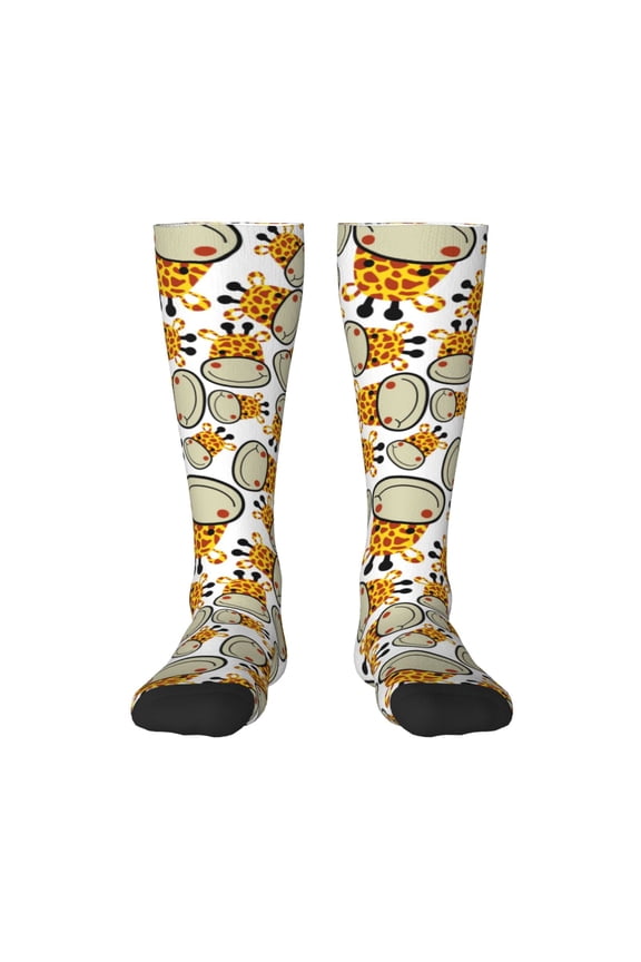 Giraffes Head for Adult Stockings Breathable Sock Non-Pilling,Contrasting Color Design