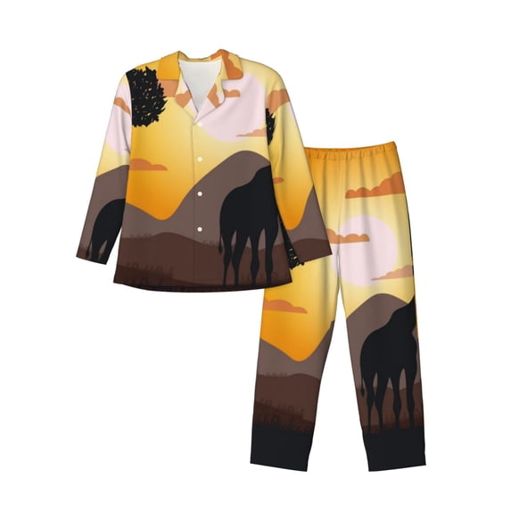 Hirioo Giraffes Of The African Savannah for Men's Pajama Sets 2 Piece Pjs Men's Long-Sleeved Pajama Set Button Down Sleepwear,S-XXL-Small