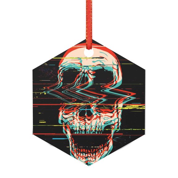 Hirioo Glitch Screaming Skull for Acrylic Christmas Pendant Hanging Christmas Tree Ornaments, Car, Home, Office Gift Decor-Hexagon
