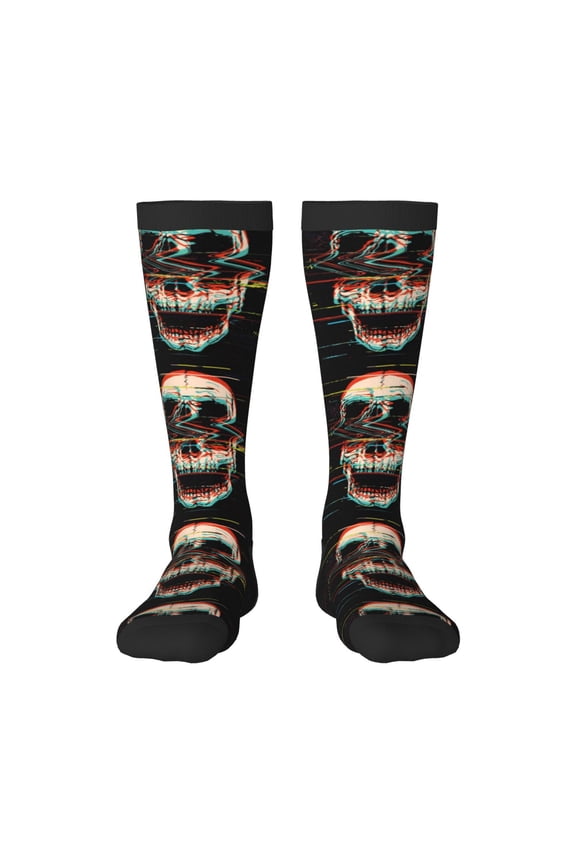 Glitch Screaming Skull for Adult Stockings Breathable Sock Non-Pilling,Contrasting Color Design