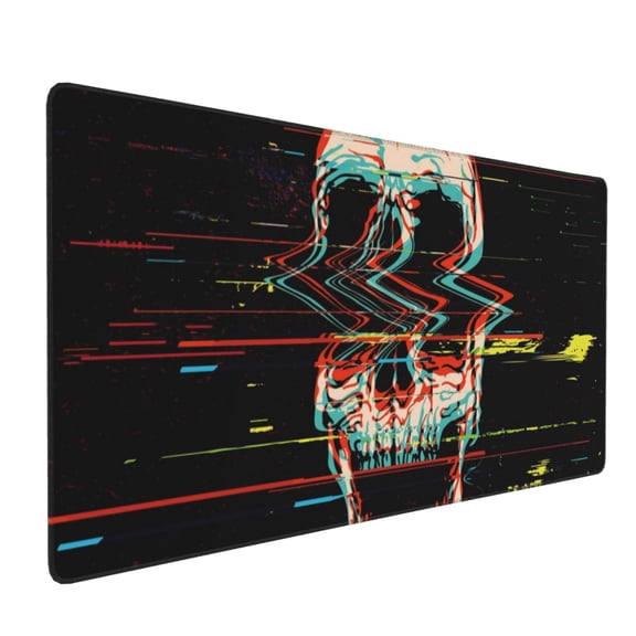 Hirioo Glitch Screaming Skull for Mouse Pad ,Anti-Slip Base, Durable Stitched Edges, Perfect for Gaming, Office, and Home Use,16x35.5in