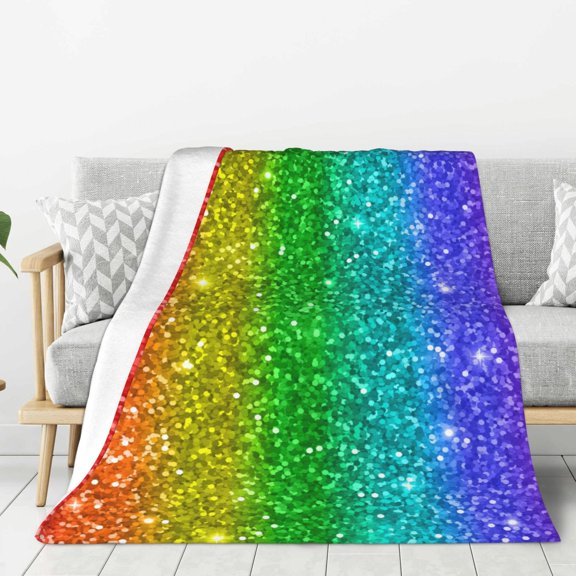 Hirioo Glitter Rainbow for Flannel Blanket, Cozy and Warm Throw for Bed or Couch ,Perfect for All Seasons-40"x30"