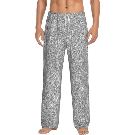 Hirioo GlitterSilver for Men's PJ Pajama Pants Sleep Pants Men's Home Trousers with Pockets,S-3XL-Medium