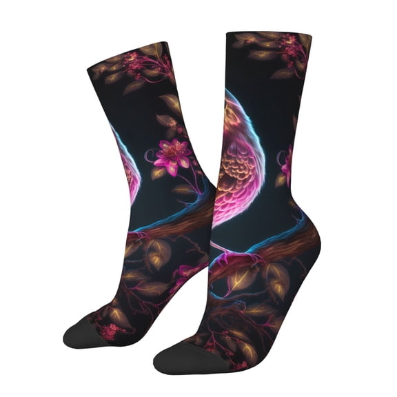 Hirioo Glowing Leaf Bird Pattern Adult Middle Tube Socks Breathable Sock Non-Pilling,Contrasting Color Design