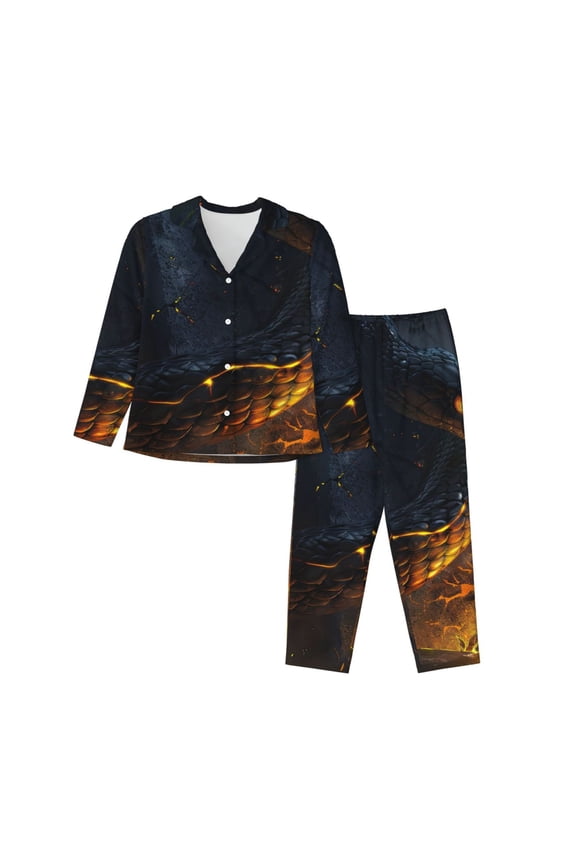 Glowing Snake Dark Forest for Women's Pajama Sets 2 Piece Pjs Women's Long-Sleeved Pajama Set Button Down Sleepwear,S-XXL-Large
