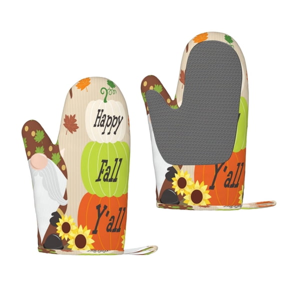 Hirioo Gnome Happy Fall for Silicone Oven Mitts for BBQ, Baking, Cooking, Set of 2, Heat Resistant 260, Non-Slip Kitchen Essentials