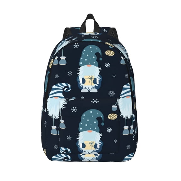 Hirioo Gnome and Snowflakes Canvas Backpack, Durable Travel Backpack with Multiple Compartments,Large Capacity, Backpack for School, Hiking, Work
