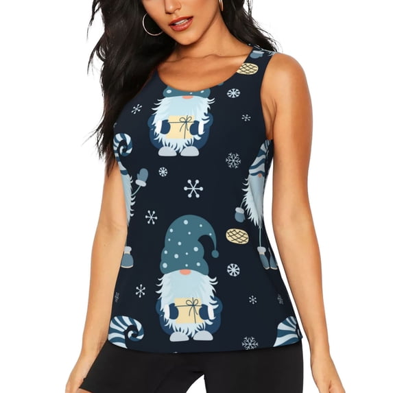 Hirioo Gnome and Snowflakes for Women's Workout Tank Top Sleeveless Workout Tops Athletic Gym Shirts-XX-Large