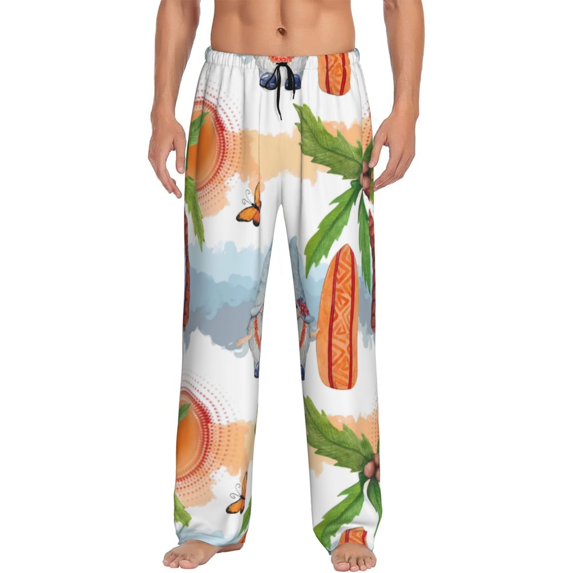 Hirioo Gnome and Surfing for Men's PJ Pajama Pants Sleep Pants Men's Home Trousers with Pockets,S-3XL-Small