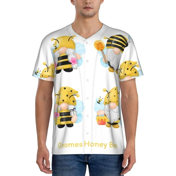 Hirioo Gnomes Honey Bee for Men's Baseball T-shirt Shirts Short Sleeve Casual Summer Button Stretch T Shirts,Size S-4XL-X-Large