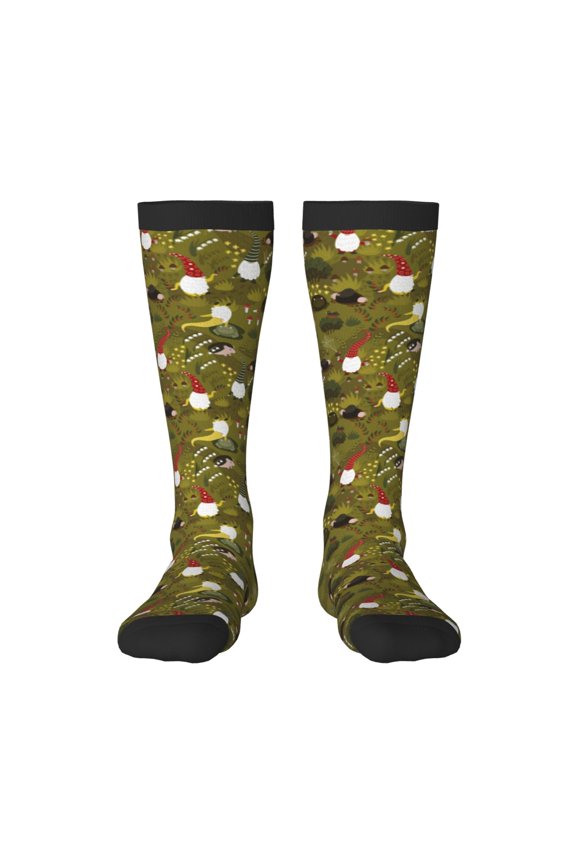 Gnomes Playing in the Garden for Adult Stockings Breathable Sock Non-Pilling,Contrasting Color Design