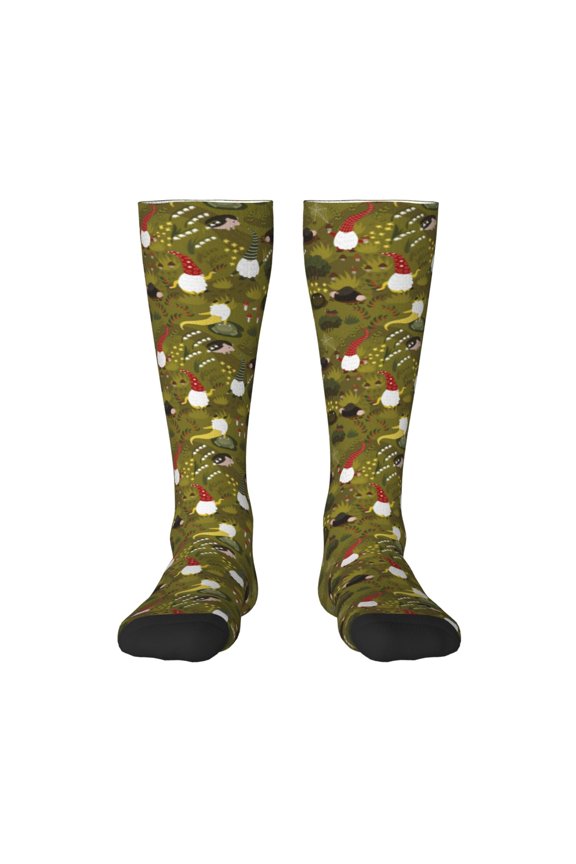 Gnomes Playing in the Garden for Adult Stockings Breathable Sock Non-Pilling,Contrasting Color Design