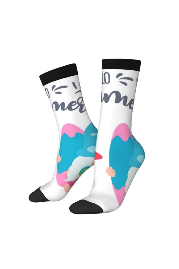 Gnomes Summer Pattern Adult Middle Tube Socks Breathable Sock Non-Pilling,Contrasting Color Design