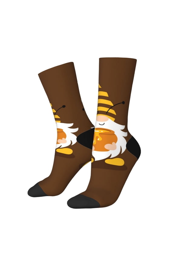 Gnomes With Honey Pattern Adult Middle Tube Socks Breathable Sock Non-Pilling,Contrasting Color Design