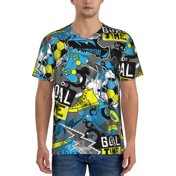 Hirioo Goal Time for Men's Baseball T-shirt Shirts Short Sleeve Casual Summer Button Stretch T Shirts,Size S-4XL-Large