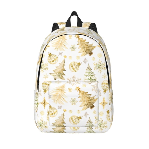 Hirioo Gold Christmas Tree Canvas Backpack, Durable Travel Backpack with Multiple Compartments,Large Capacity, Backpack for School, Hiking, Work
