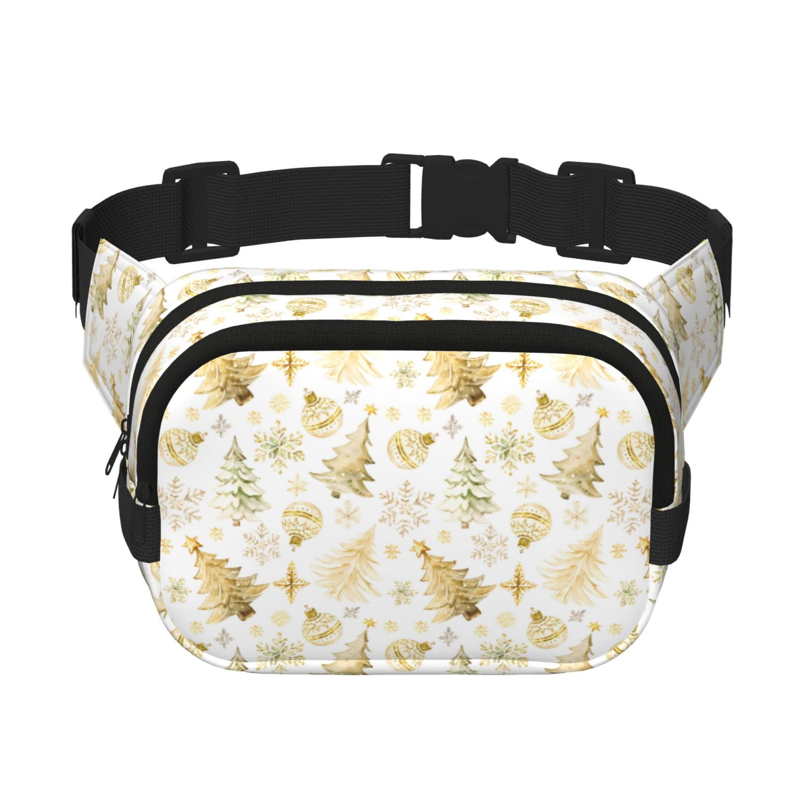 Hirioo Gold Christmas Tree for Double Layer Waist Bag Adjustable Fanny Pack For Travel Running Hiking