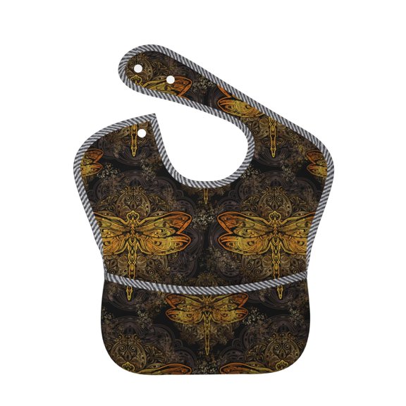 Hirioo Gold Dragonfly Mandala for Baby Waterproof Pocket Bib Adjustable Closed for Babies Toddlers with Large Pocket 6-24Months