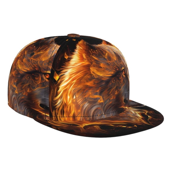 Hirioo Gold Flame Pattern Wolf for Baseball Cap Men Cap Flat Brim for Men Women Teens Adjustable Baseball Cap