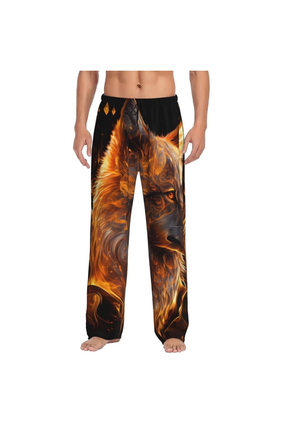 Gold Flame Pattern Wolf for Women's PJ Pajama Pants Sleep Pants Women's Home Trousers with Pockets,S-3XL-XX-Large