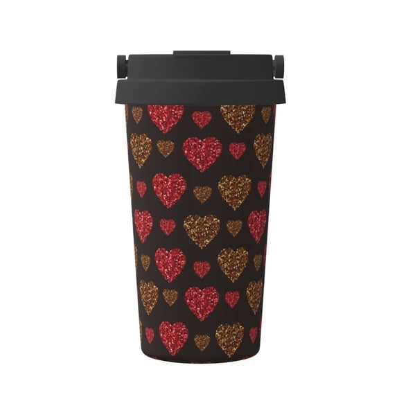 Hirioo Gold Glitter Heart for Coffee Travel Mug Insulated Coffee Mug with Lid