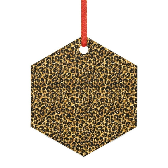 Hirioo Gold Glitter Leopard for Acrylic Christmas Pendant Hanging Christmas Tree Ornaments, Car, Home, Office Gift Decor-Hexagon