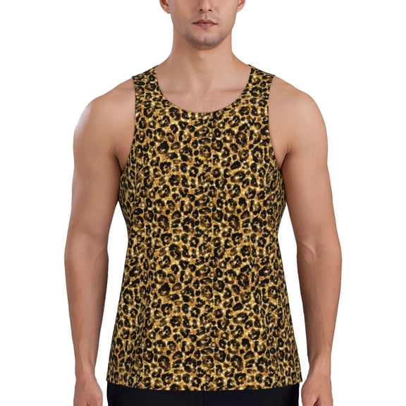 Hirioo Gold Glitter Leopard for Men's Workout Tank Top Sleeveless Shirts Quick Dry for Men-Small